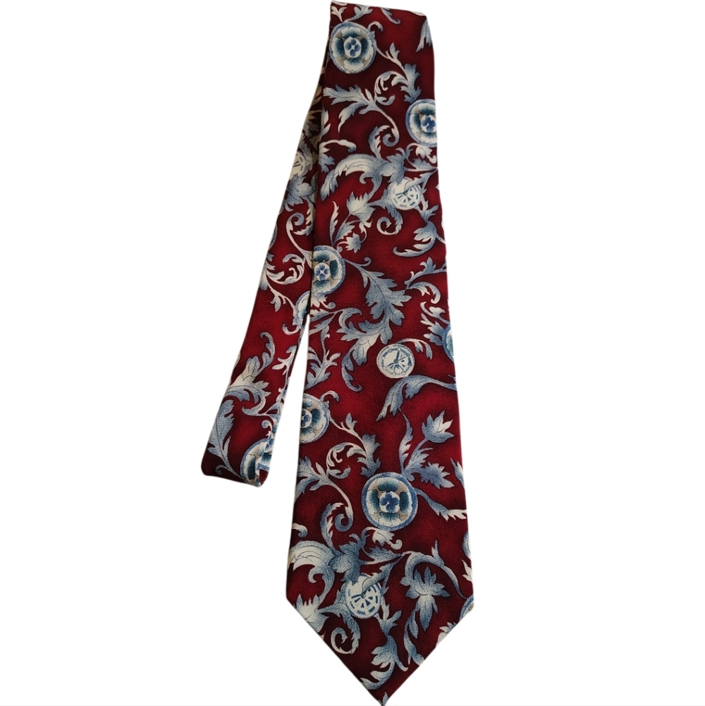 Vintage Pierre Cardin Silk Tie - Regal Red & Silver Baroque Pattern - Picture 3 of 6